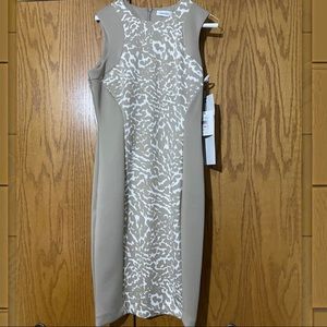 CALVIN KLEIN Sleeveless Scuba Sheath Dress Animal Print/Khaki
